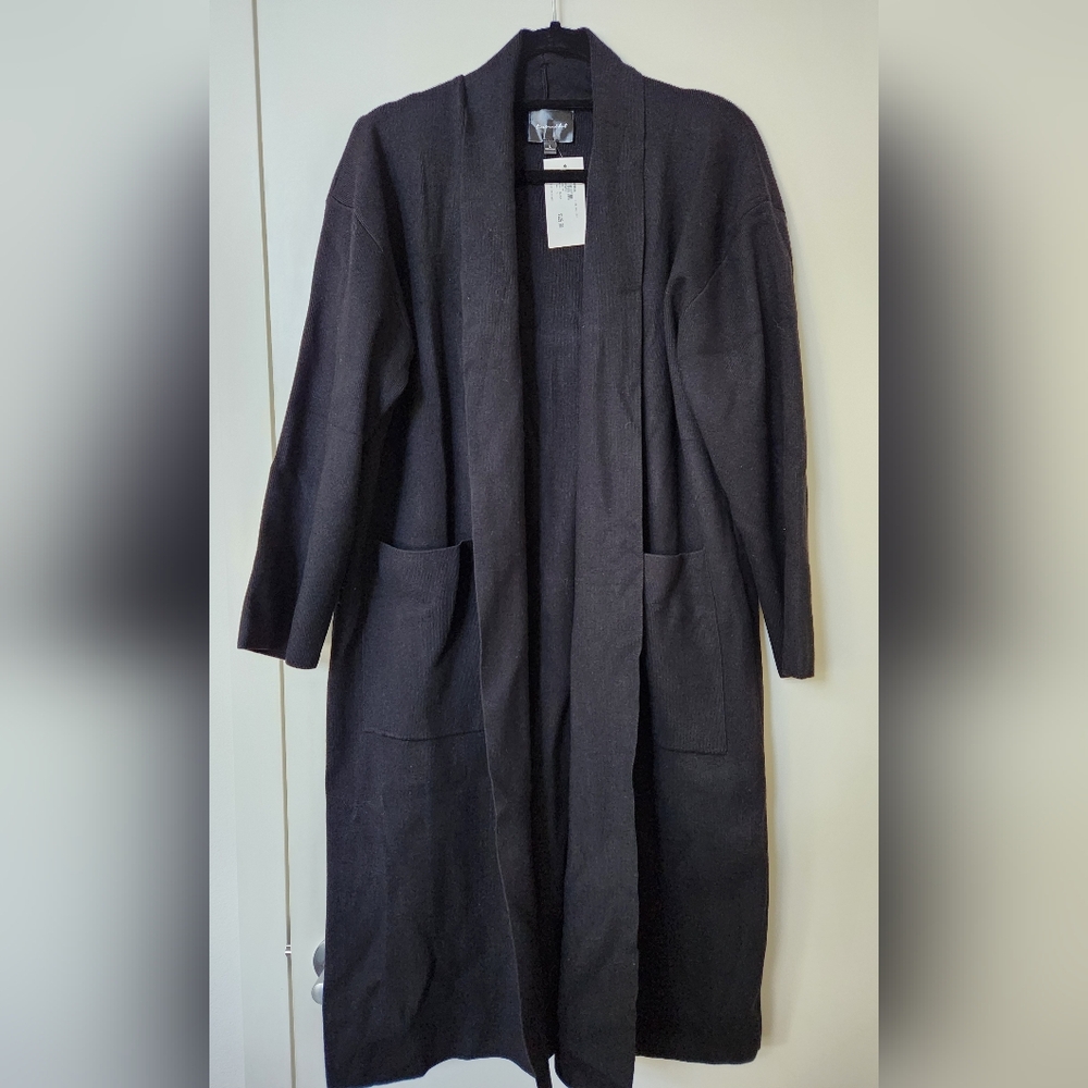 NWT Line & Dot Black Tess Woman's Cardigan Trench Coat Duster Large